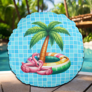 Handflatan Träd Bassäng Party Flamingo Rund Kudde