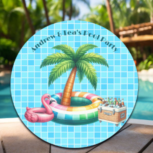 Handflatan Träd Bassäng Party Flamingo Runt Klistermärke