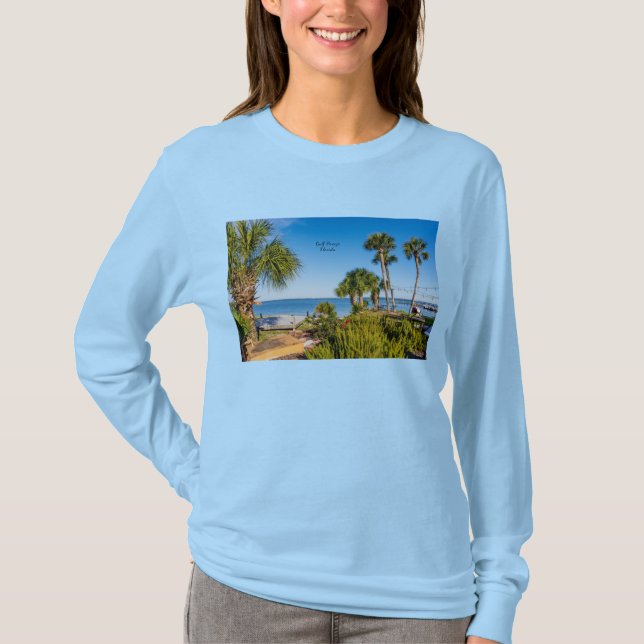 Handflatan Träd Bayside Morgon Långärmad Tshirt T Shirt (Framsida)