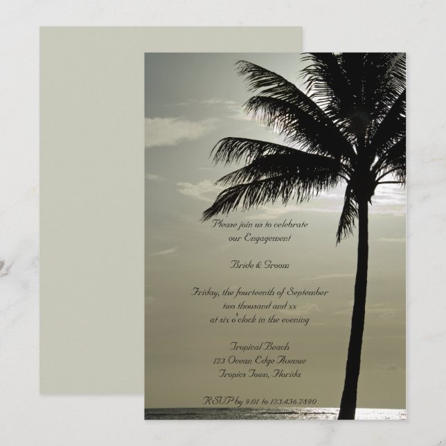 Handflatan Träd Beach-Förlovningsfesten Inbjudan (Fram/baksida)