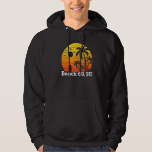 Handflatan Träd Beach Sunset Vintage Retro Tropica Hoodie