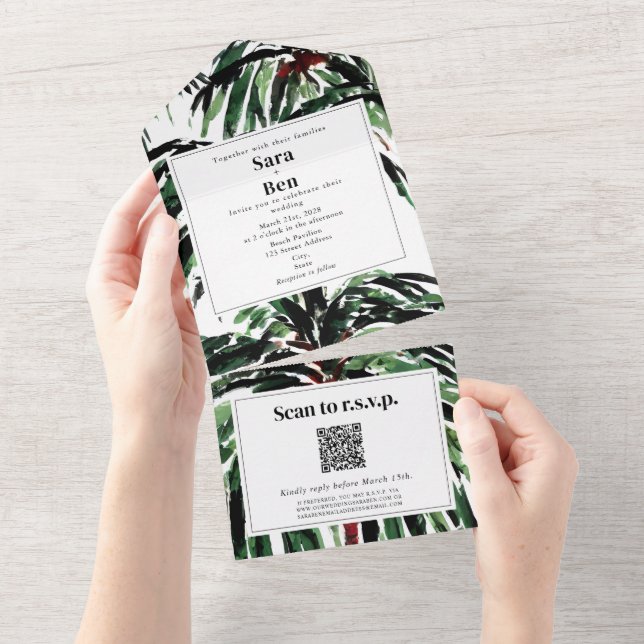 Handflatan Träd Beach Wedding QR Code OSA (Tearaway)