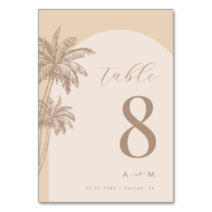 Handflatan Träd Beige Classic Monogram Beach Weddi Bordsnummer