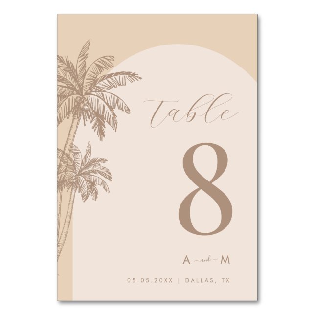 Handflatan Träd Beige Classic Monogram Beach Weddi Bordsnummer (Baksidan)