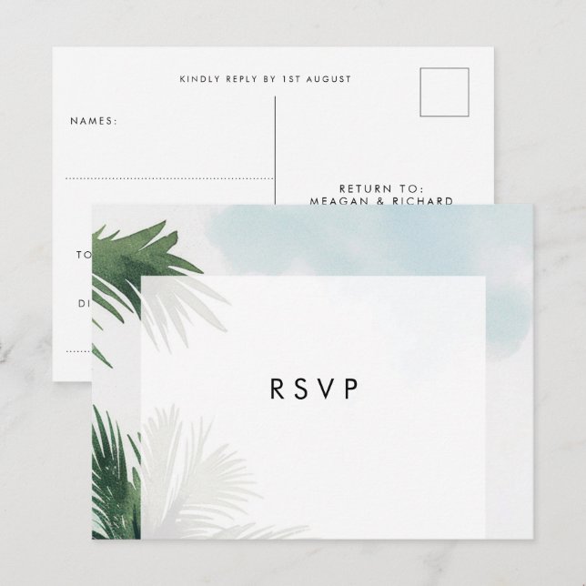 Handflatan träd boho, osa vykort för bröllop på st (Fram/baksida)