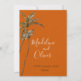 Handflatan Träd Bränd Orange Modern Tropiska Bröll Inbjudningar