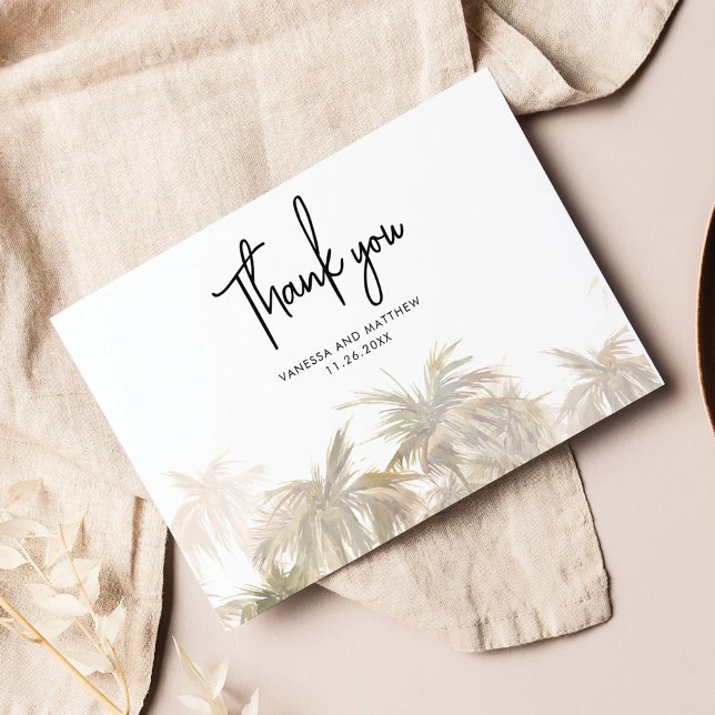 Handflatan Träd budget, handfull Bröllop Tack (Palm Tree Watercolor Wedding Thank You Card)