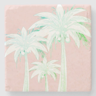 Handflatan Träd Coral Rosa Sommar Grönt Vit Tropic Stenunderlägg