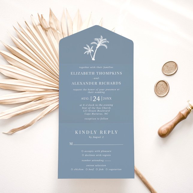 Handflatan Träd Dusty Blue Tropical Beach Wedding (Skapare uppladdad)