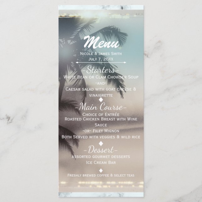 Handflatan Träd Elegant Tropical Beach Party Menu Meny (Framsida)