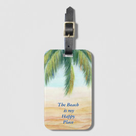 Handflatan träd en soldag på stranden bagagebricka