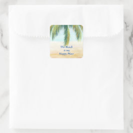 Handflatan träd en soldag på stranden fyrkantigt klistermärke