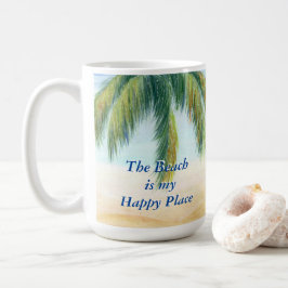 Handflatan träd en soldag på stranden kaffemugg