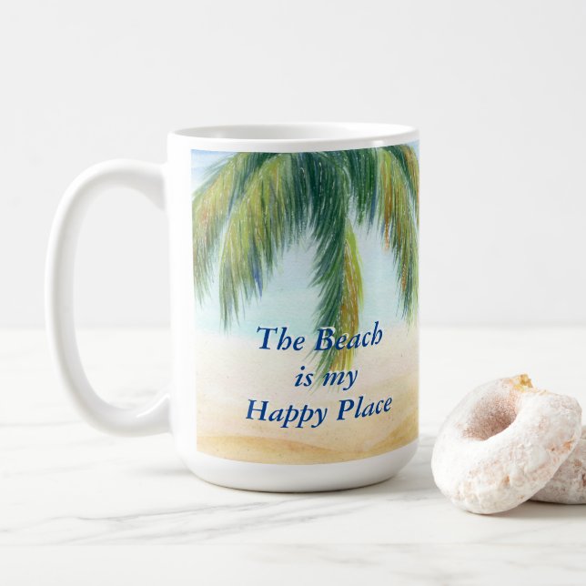 Handflatan träd en soldag på stranden kaffemugg (Med munk)