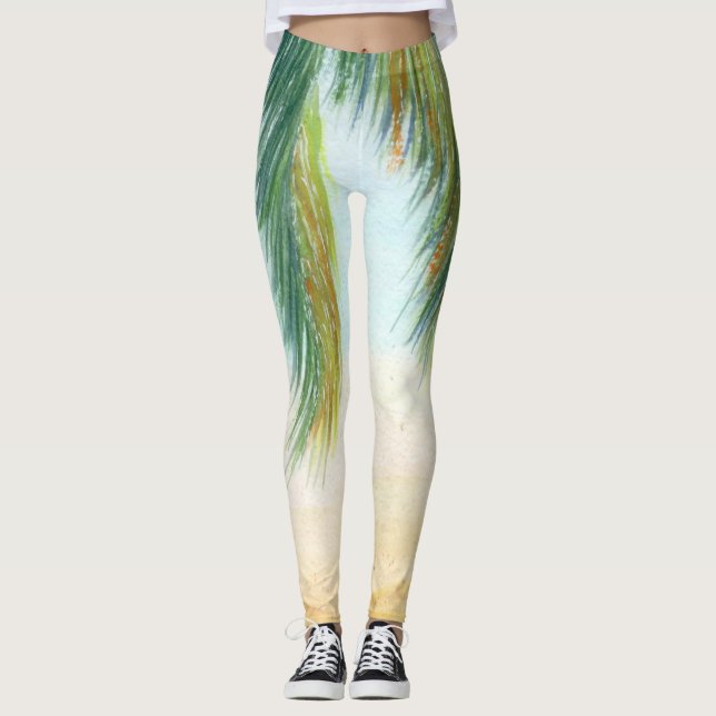 Handflatan träd en soldag på stranden leggings (Framsida)