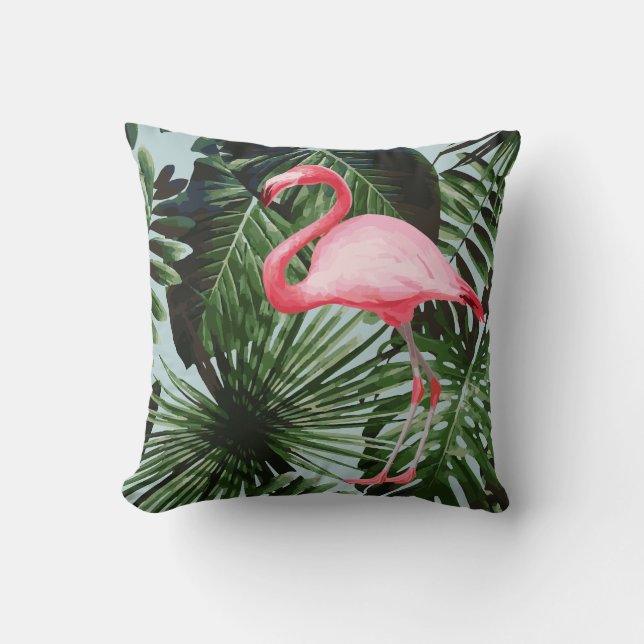 Handflatan Träd Flamingo Tropical Cushion Blue Kudde (Framsida)