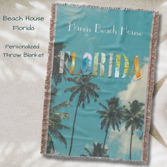 Handflatan Träd Florida Beach House Filt (This Tropical Throw Blanket is Perfect for the Beach House! Personalize it to make it your own!
)