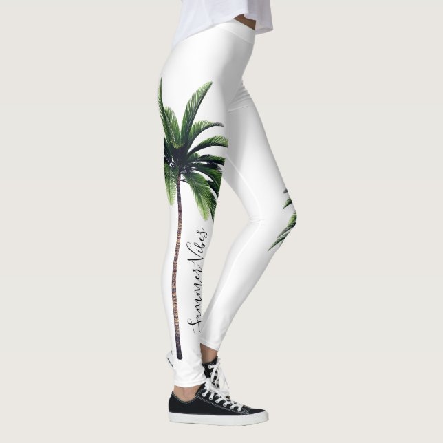 Handflatan Träd Grönt Vita sommaren Vibes Mode Leggings (Höger)