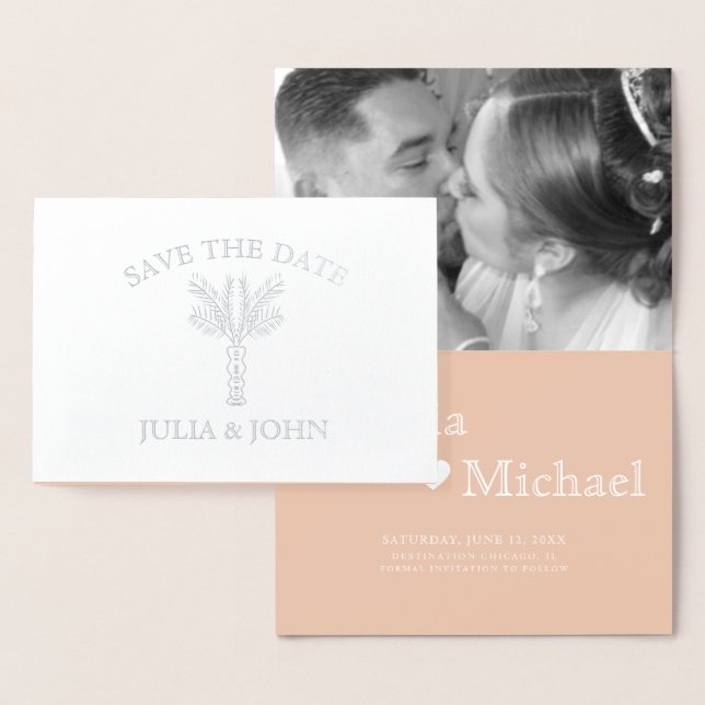 Handflatan Träd Hand-Drawn Brev Heart Spara datume Folierat Kort (Display)