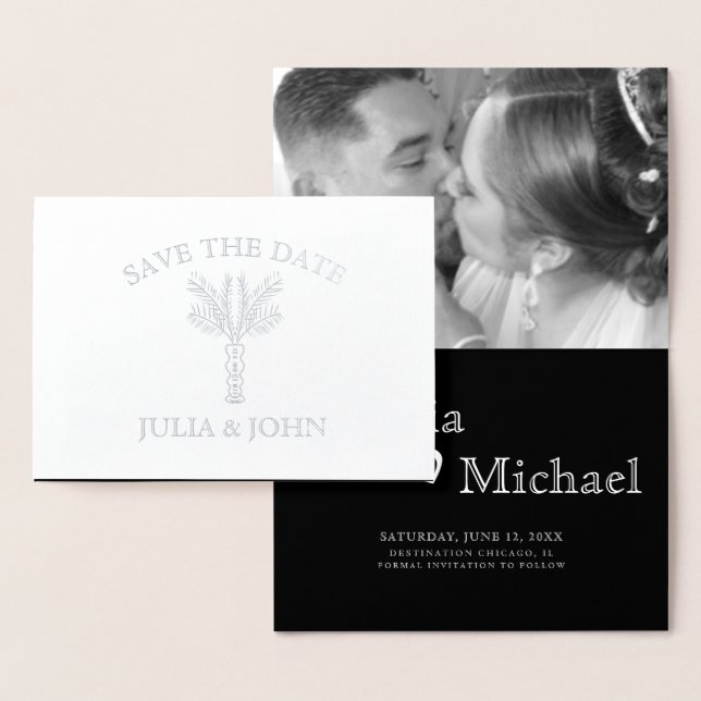 Handflatan Träd Hand-Drawn Brev Spara datum Folierat Kort (Display)