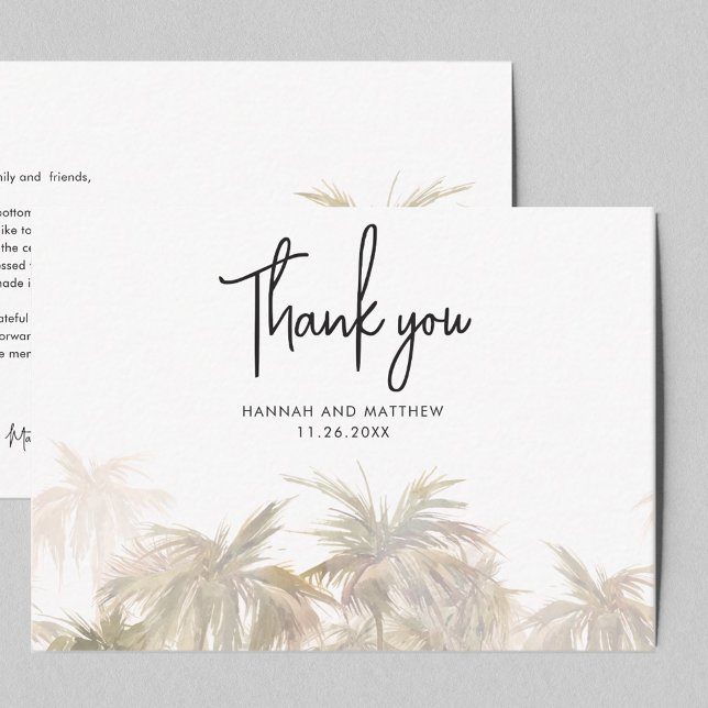 Handflatan Träd Hand-Lettered Bröllop Tack Anteckningskort (Palm Tree Destination Wedding Thank You Note Card)