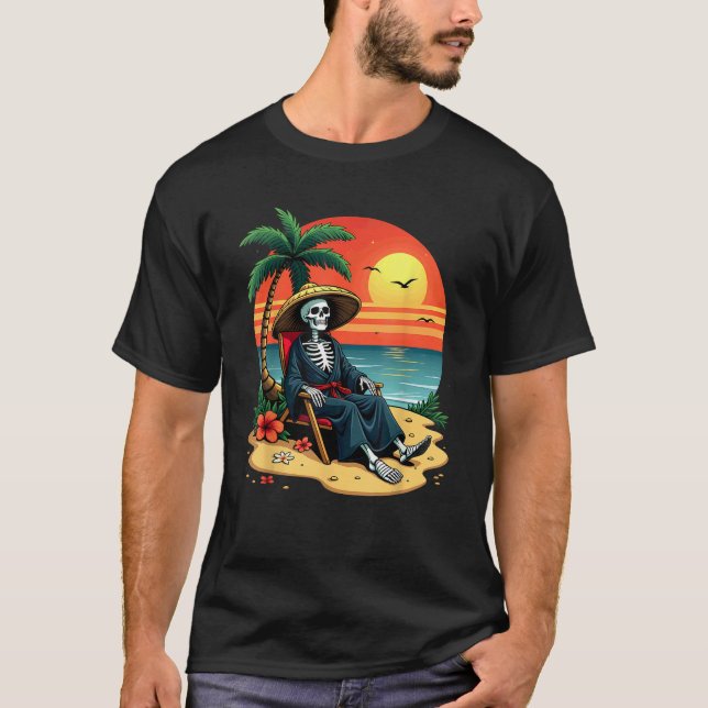 Handflatan Träd Hawaii Skeleton på Beach Summerwee T Shirt (Framsida)