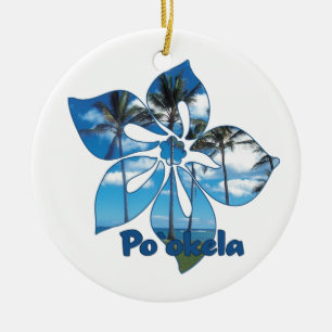 Handflatan Träd Hibiscus hawaiiska prydnadsföremål Julgransprydnad Keramik