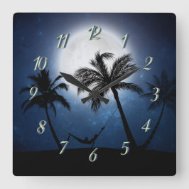 Handflatan träd i månljuset fyrkantig klocka