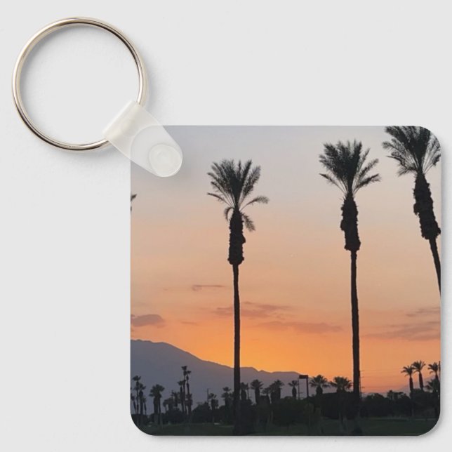 Handflatan Träd i Orange Sunset Oceanside Californ Nyckelring (Framsida)