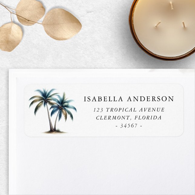 Handflatan Träd i Returadress med blå Grönt vatten Etikett (Skapare uppladdad)