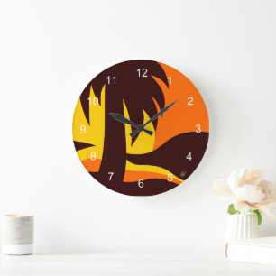 Handflatan Träd i Sunset Round Clock Stor Klocka