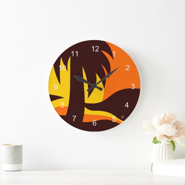 Handflatan Träd i Sunset Round Clock Stor Klocka (Hem)