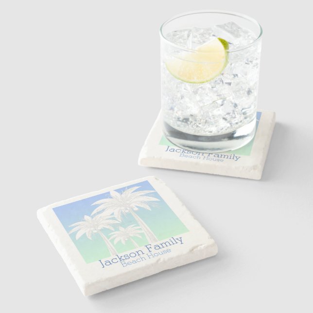 Handflatan Träd Kustblått Grönt Himmel Ombre Namn Stenunderlägg (Sidan)