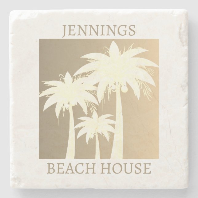 Handflatan Träd Kustnoshal Beige Sand Beach House  Stenunderlägg (Framsidan)