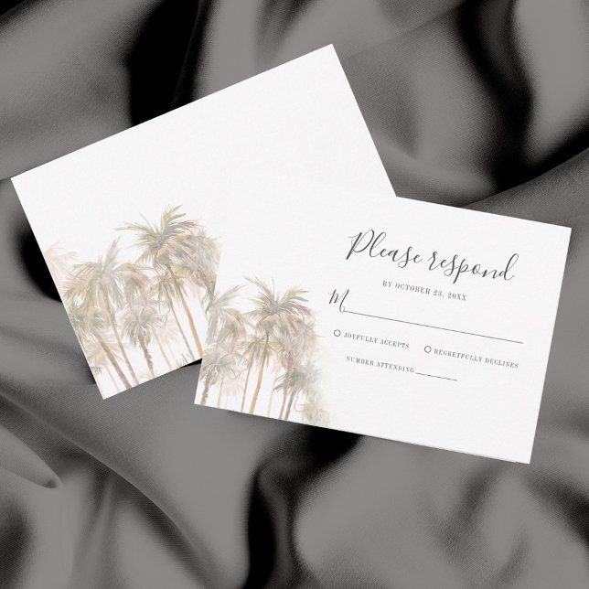 Handflatan Träd Kustvatten Bröllop OSA Kort (Coastal Palm Trees Wedding RSVP Response Card)