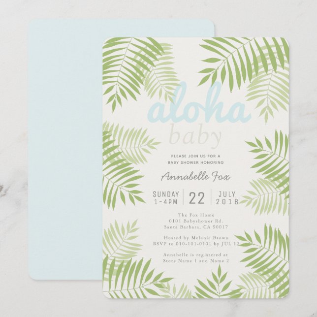 Handflatan Träd Lämnar Aloha Baby Shower-inbjudan Inbjudningar (Fram/baksida)