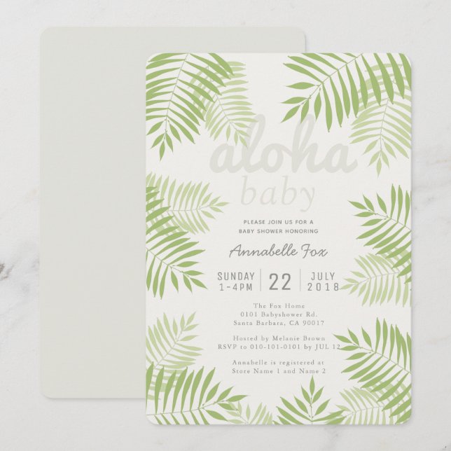 Handflatan Träd Lämnar Aloha Baby Shower-inbjudan Inbjudningar (Fram/baksida)