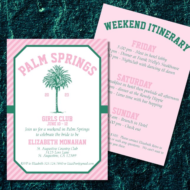 Handflatan Träd Land Klubb Bachelorette Inbjudningar (The perfect invitation for your bach weekend.  Cocktails and country clubs for you and your girls.)