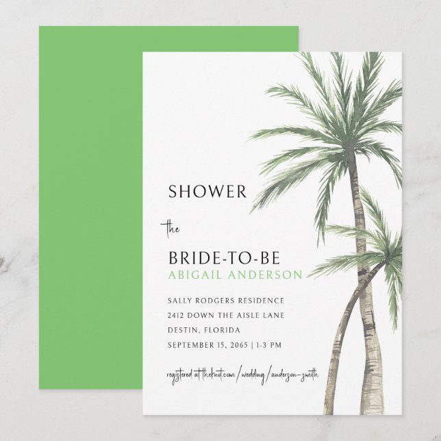 Handflatan Träd Lime Green Möhippa Inbjudningar (Fram/baksida)