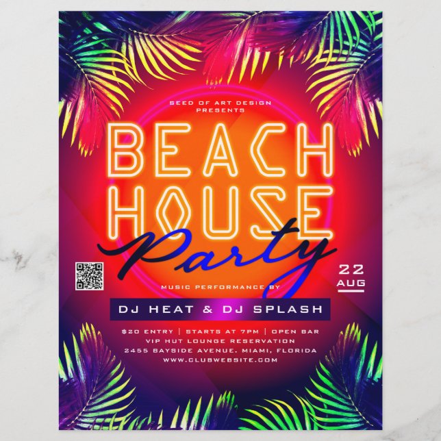 Handflatan Träd Löv Beach House Party Klubb Event  Reklamblad (Framsidan)