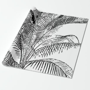 Handflatan Träd Löv Black & White Abstrakt Mönster Presentpapper