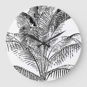 Handflatan Träd Löv Black & White Abstrakt Mönster Stor Klocka