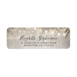 Handflatan Träd Löv och String Ljus Beach Party Returadress Etikett