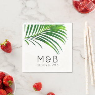 Handflatan Träd Löv Tropical Löv Bröllop Monogram Pappersservett