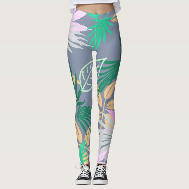 Handflatan Träd Löv Tropical Mönster Leggings (Framsida)