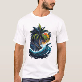 Handflatan träd målade stil med sjövåg t shirt