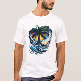Handflatan träd målade stil med sjövåg t shirt