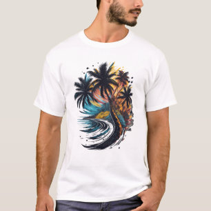 Handflatan träd målade stil med sjövåg t shirt