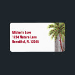 Handflatan Träd med julklapp Ljus Beach Adress Adressetikett<br><div class="desc">Den här Beach Helgdag-adressetiketten har en vattenfärg handflatan träd som dekoreras med rött och grönt jul ljus. Det finns en fin träbakgrund. *</div>