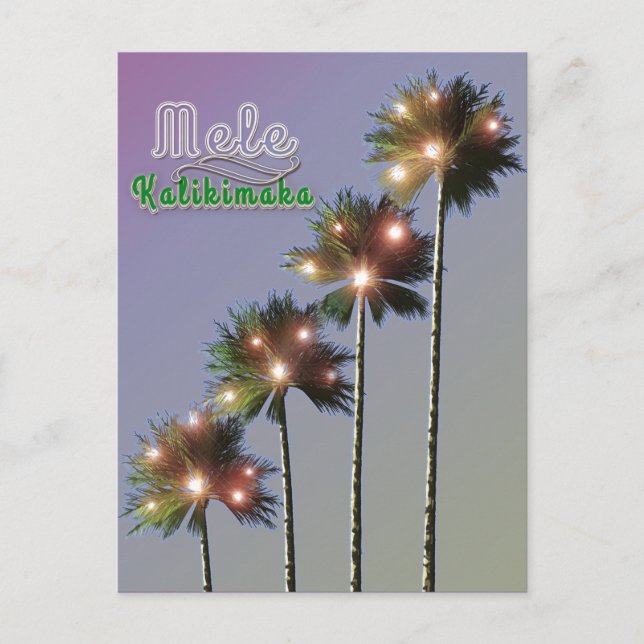 Handflatan Träd med Ljus Mele Kalikimaka Helg Vykort (Framsida)